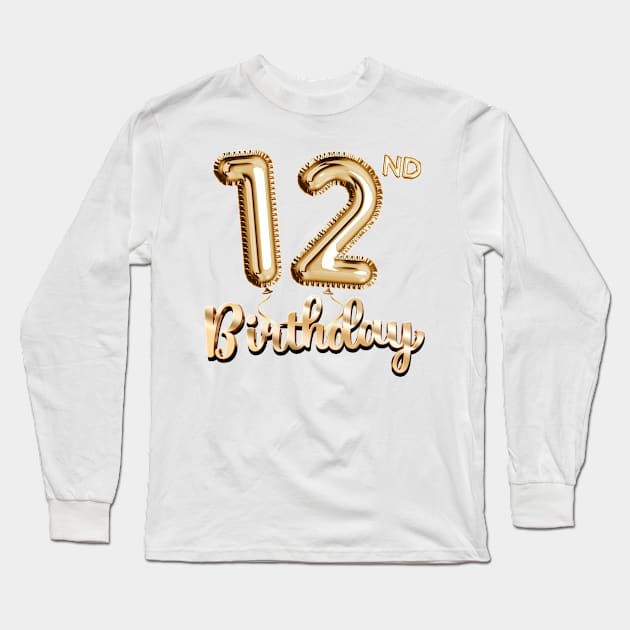 12th Birthday Gifts - Party Balloons Gold Long Sleeve T-Shirt by BetterManufaktur